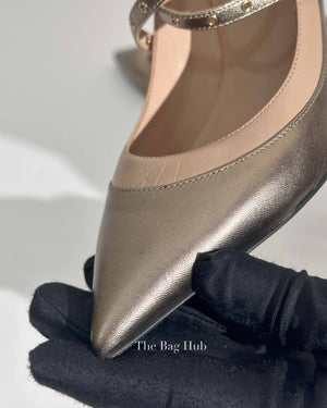 Valentino Gold Leather Eyelet Love Latch Pointed Toe Pumps Size 37