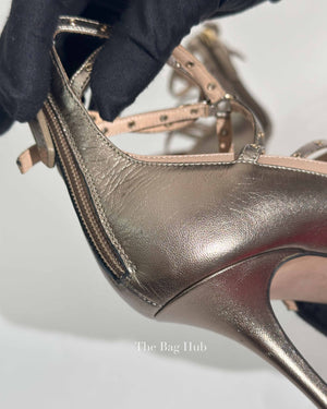 Valentino Gold Leather Eyelet Love Latch Pointed Toe Pumps Size 37