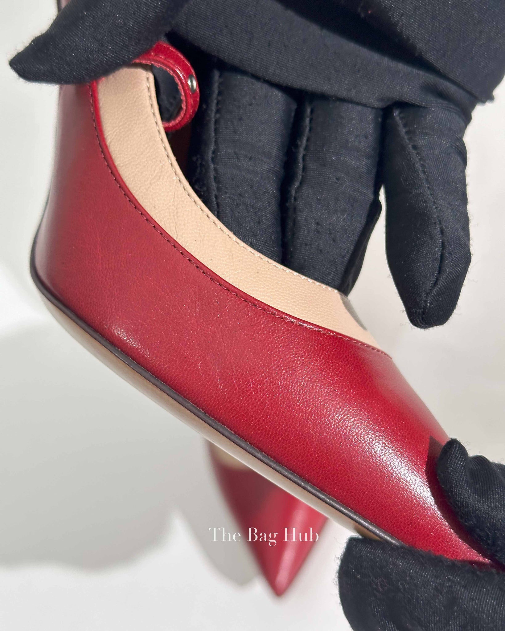 Valentino Red/Beige Eyelet Leather Love Latch Pointed Toe Pumps Size 37