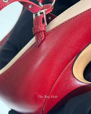 Valentino Red/Beige Eyelet Leather Love Latch Pointed Toe Pumps Size 37