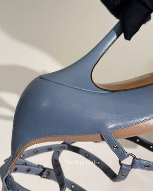 Valentino Blue/Beige Eyelet Leather Love Latch Ankle Strap Pumps Size 37