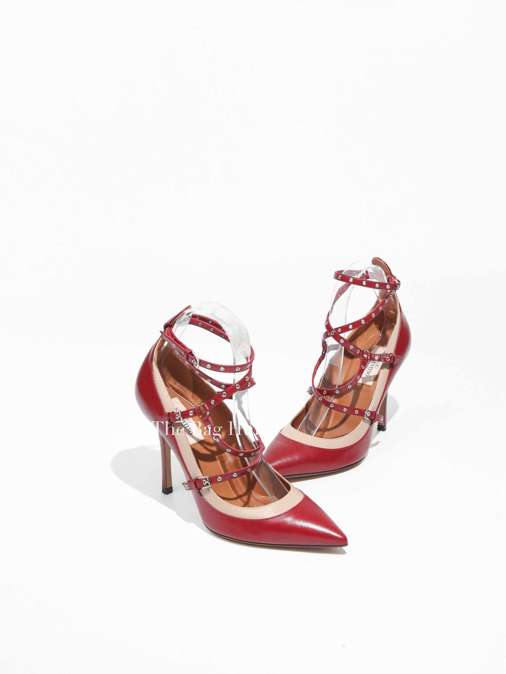 Valentino Red/Beige Eyelet Leather Love Latch Pointed Toe Pumps Size 37