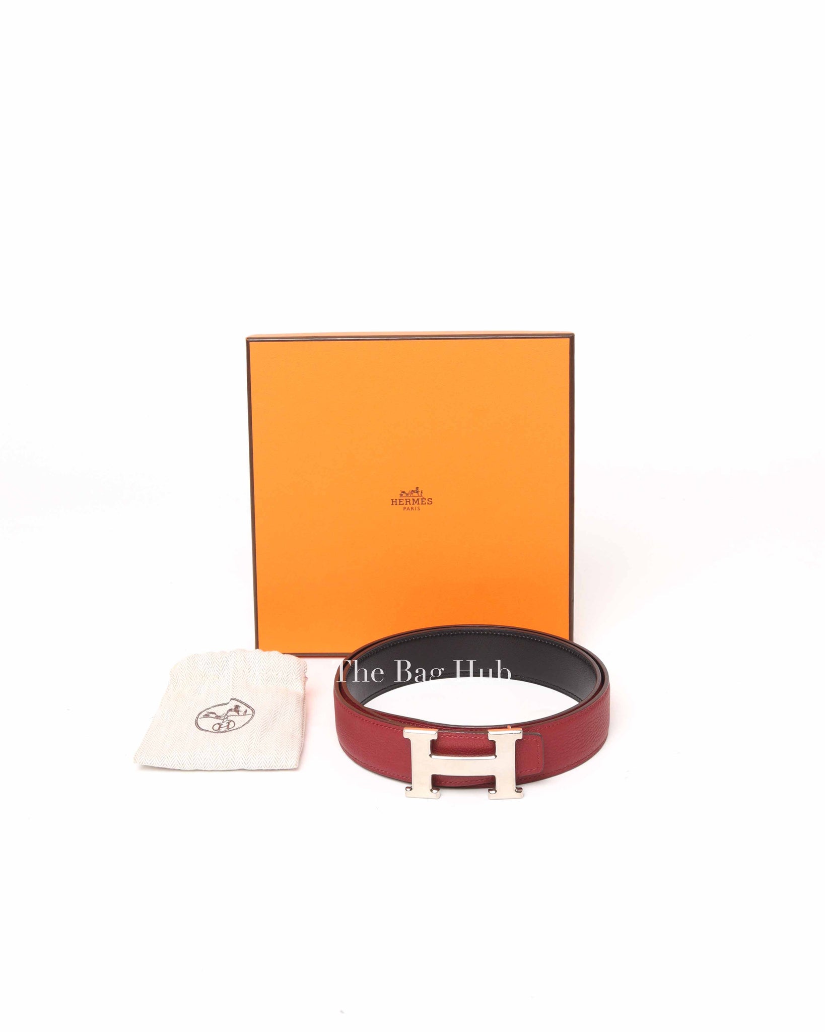 Hermes Maroon/Black Leather Reversible Constance Buckle Belt 32MM Size 85
