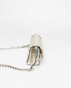 Valentino Platino Metallic Leather Rockstud Flip Lock Small Crossbody Bag