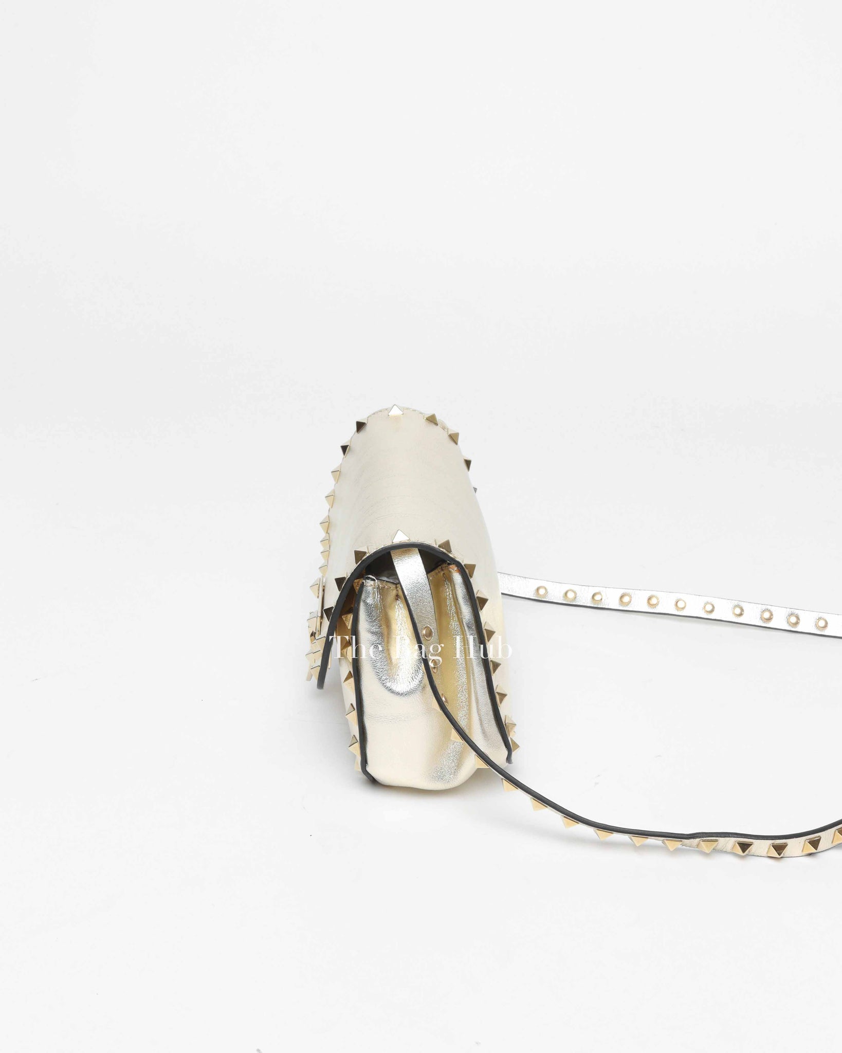 Valentino Platino Metallic Leather Rockstud Flip Lock Small Crossbody Bag