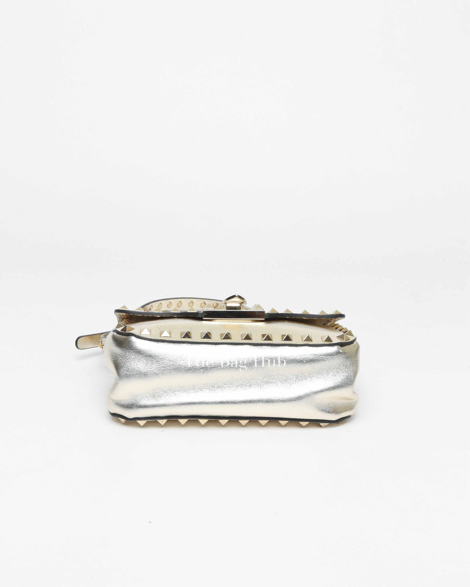 Valentino Platino Metallic Leather Rockstud Flip Lock Small Crossbody Bag