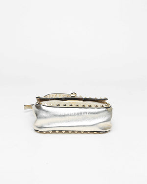 Valentino Platino Metallic Leather Rockstud Flip Lock Small Crossbody Bag