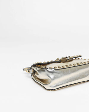 Valentino Platino Metallic Leather Rockstud Flip Lock Small Crossbody Bag