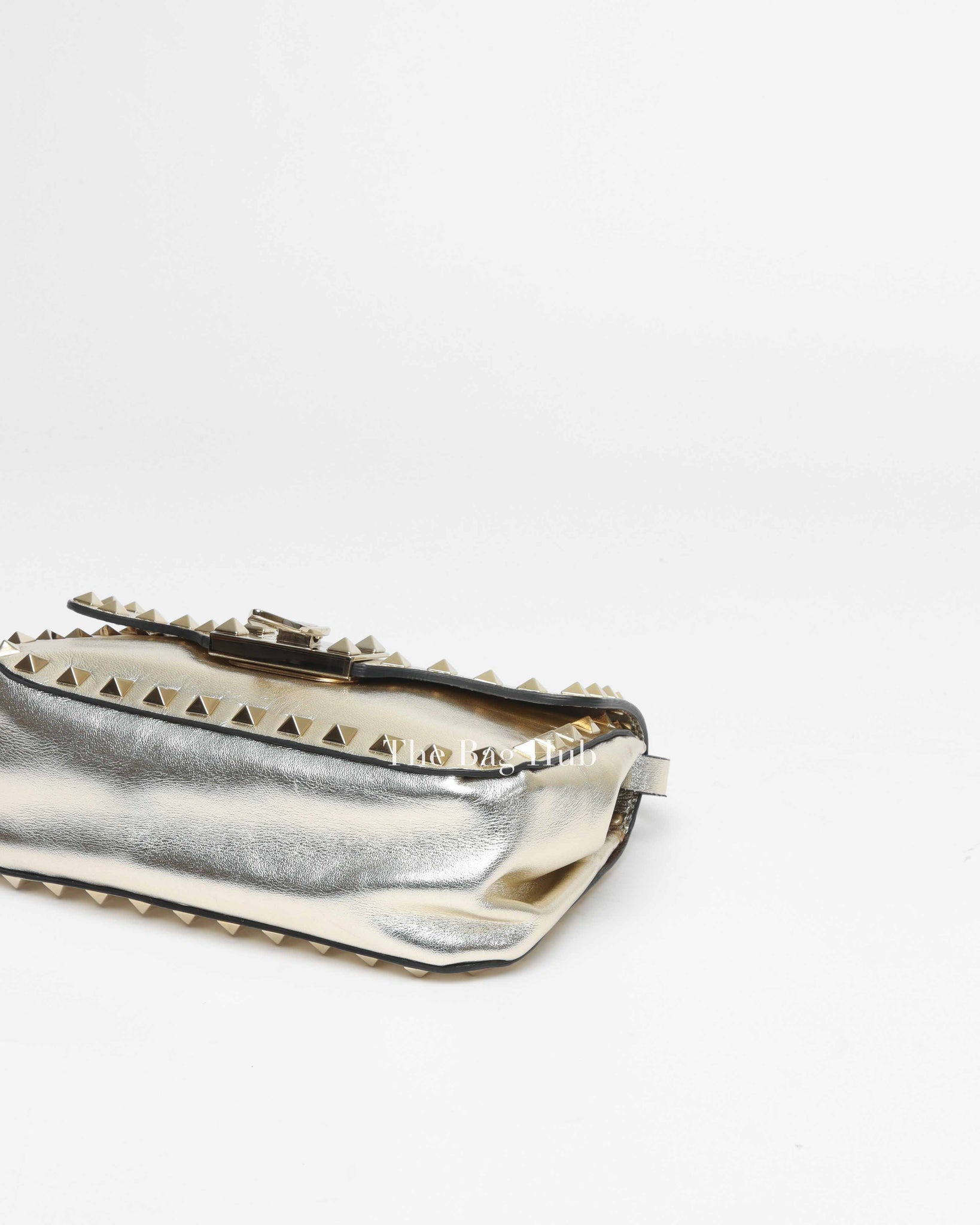 Valentino Platino Metallic Leather Rockstud Flip Lock Small Crossbody Bag