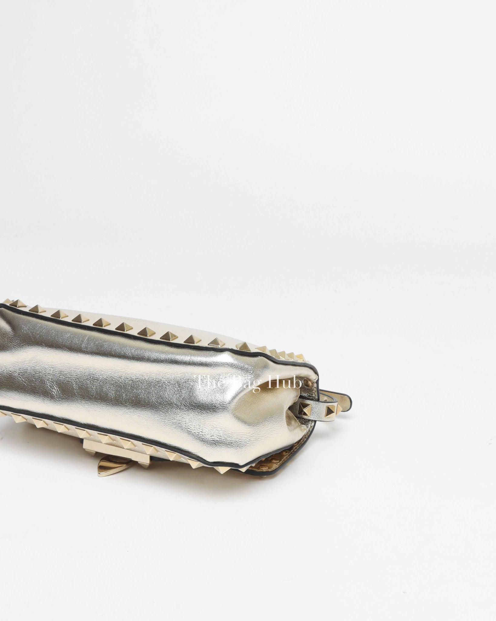 Valentino Platino Metallic Leather Rockstud Flip Lock Small Crossbody Bag