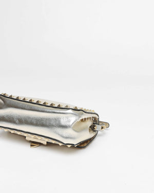 Valentino Platino Metallic Leather Rockstud Flip Lock Small Crossbody Bag