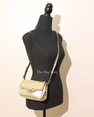 Valentino Platino Metallic Leather Rockstud Flip Lock Small Crossbody Bag