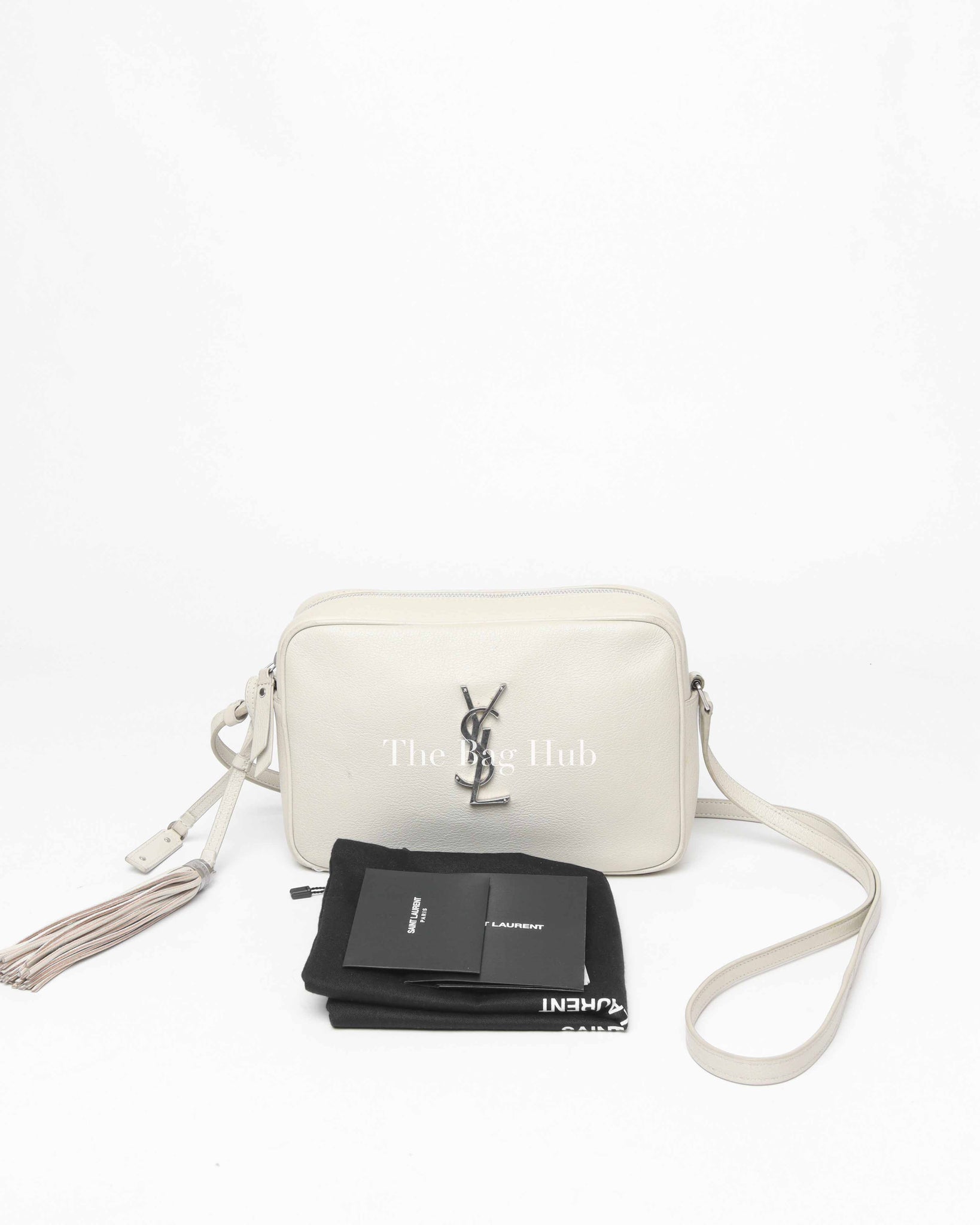 Saint Laurent White Leather Monogram Small Camera Bag