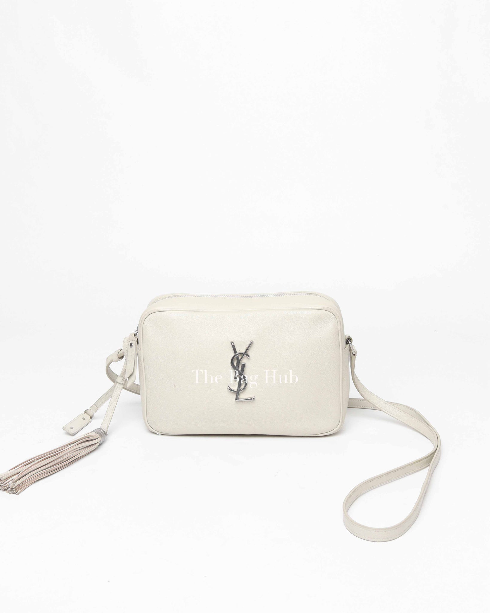 Saint Laurent White Leather Monogram Small Camera Bag