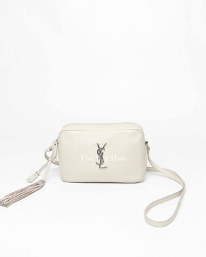 Saint Laurent White Leather Monogram Small Camera Bag