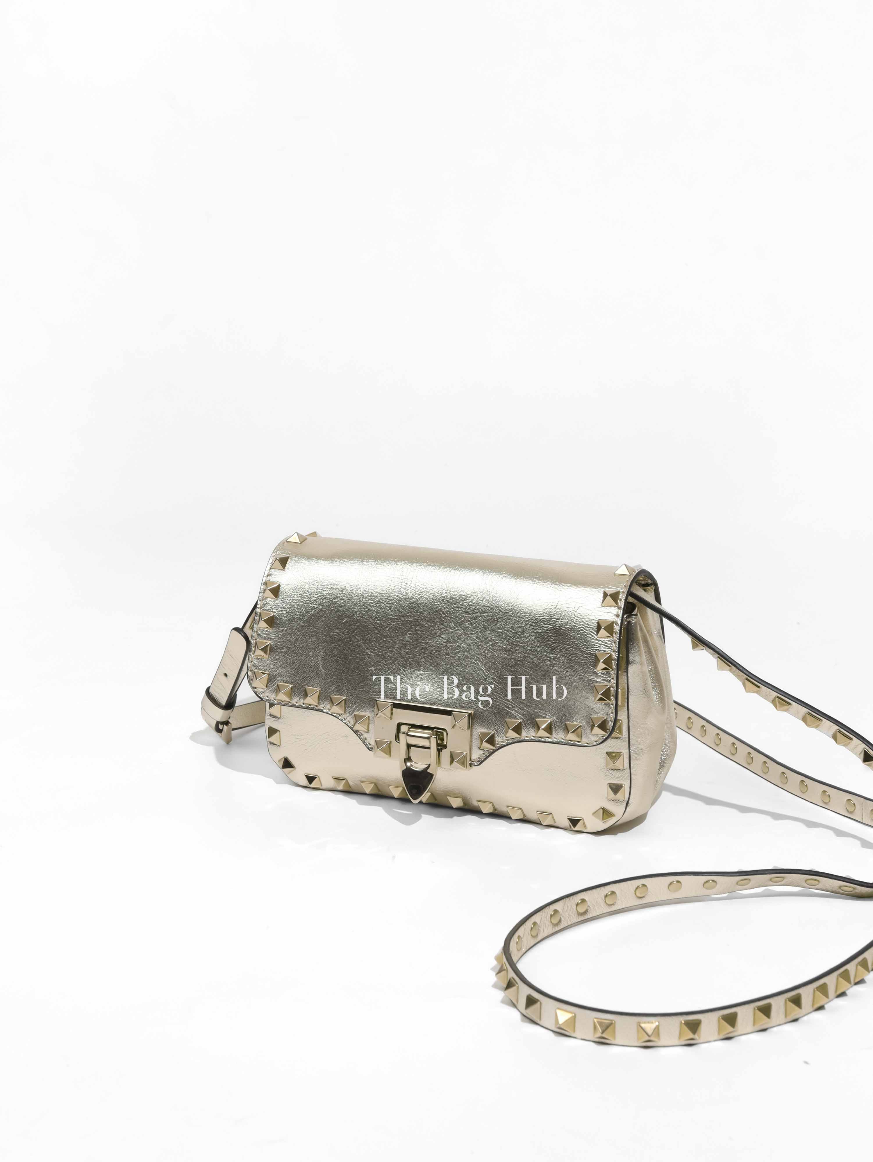 Valentino Platino Metallic Leather Rockstud Flip Lock Small
