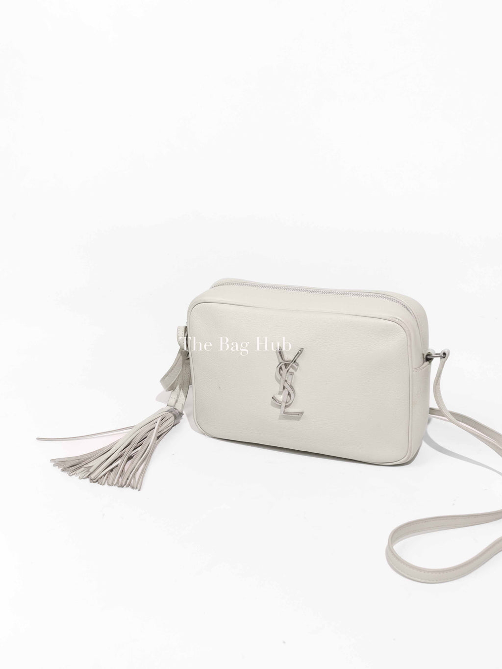Saint Laurent White Leather Monogram Small Camera Bag