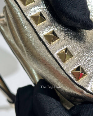 Valentino Platino Metallic Leather Rockstud Flip Lock Small Crossbody Bag