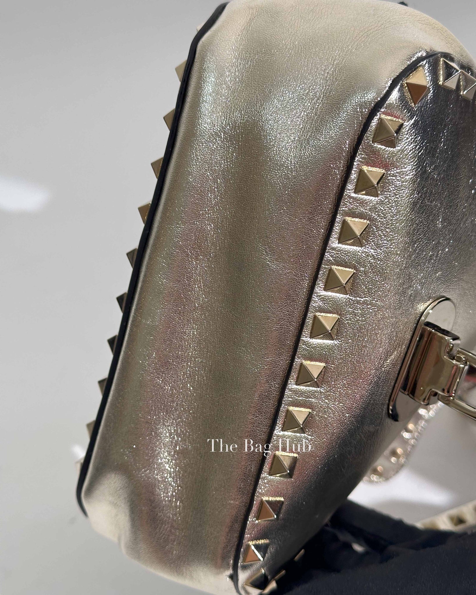 Valentino Platino Metallic Leather Rockstud Flip Lock Small Crossbody Bag