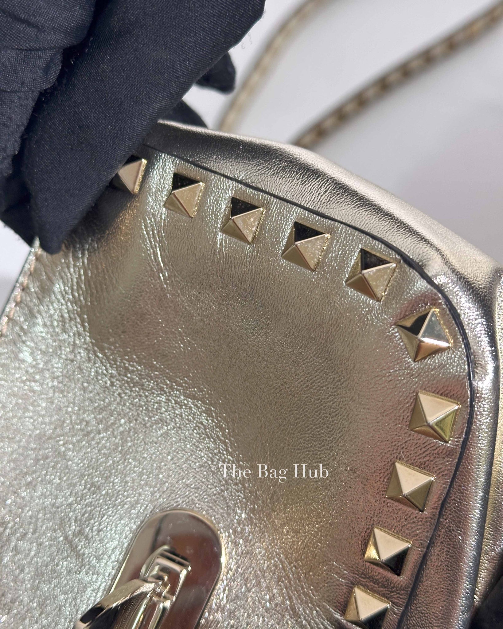 Valentino Platino Metallic Leather Rockstud Flip Lock Small Crossbody Bag