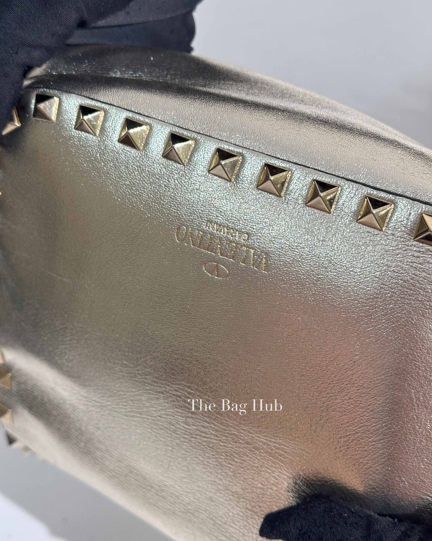 Valentino Platino Metallic Leather Rockstud Flip Lock Small Crossbody Bag