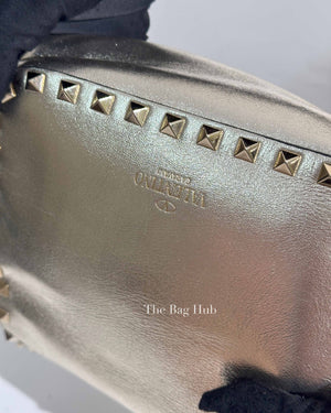 Valentino Platino Metallic Leather Rockstud Flip Lock Small Crossbody Bag