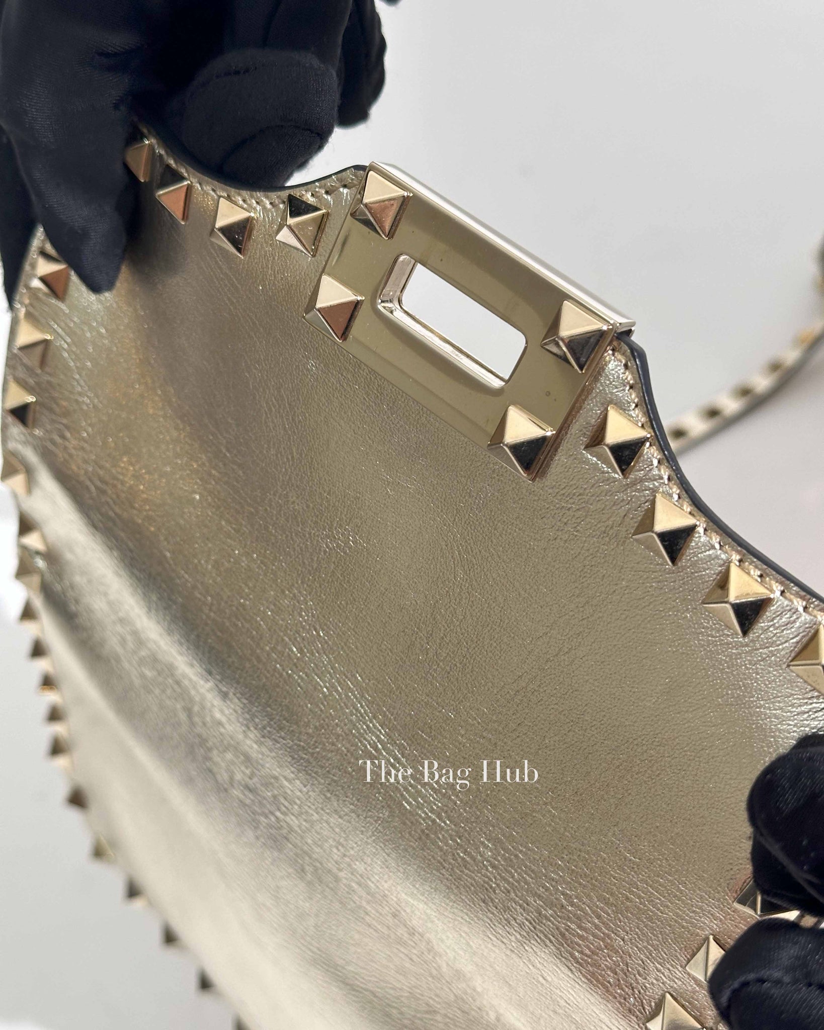 Valentino Platino Metallic Leather Rockstud Flip Lock Small Crossbody Bag