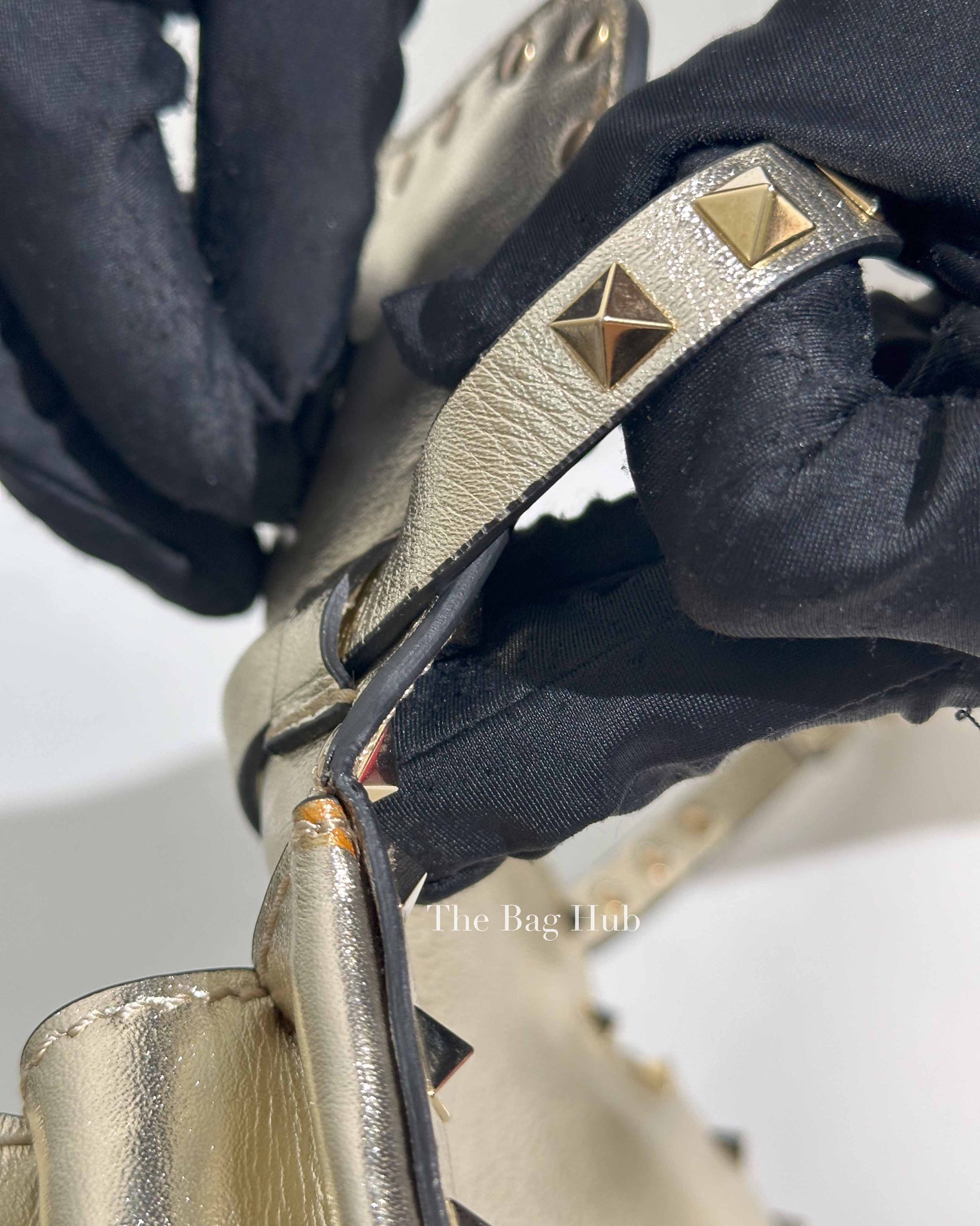 Valentino Platino Metallic Leather Rockstud Flip Lock Small Crossbody Bag