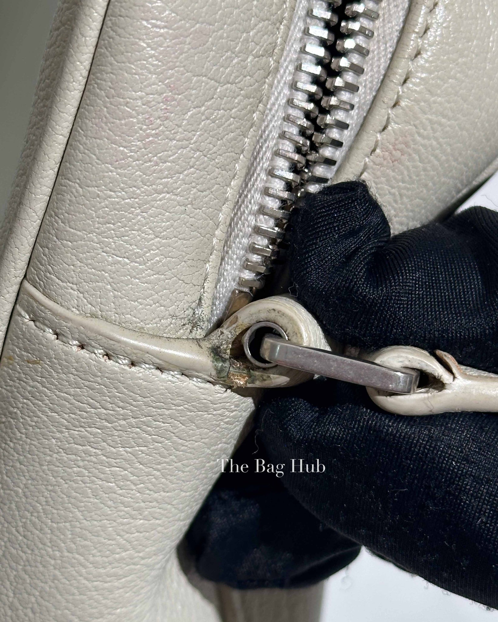 Saint Laurent White Leather Monogram Small Camera Bag