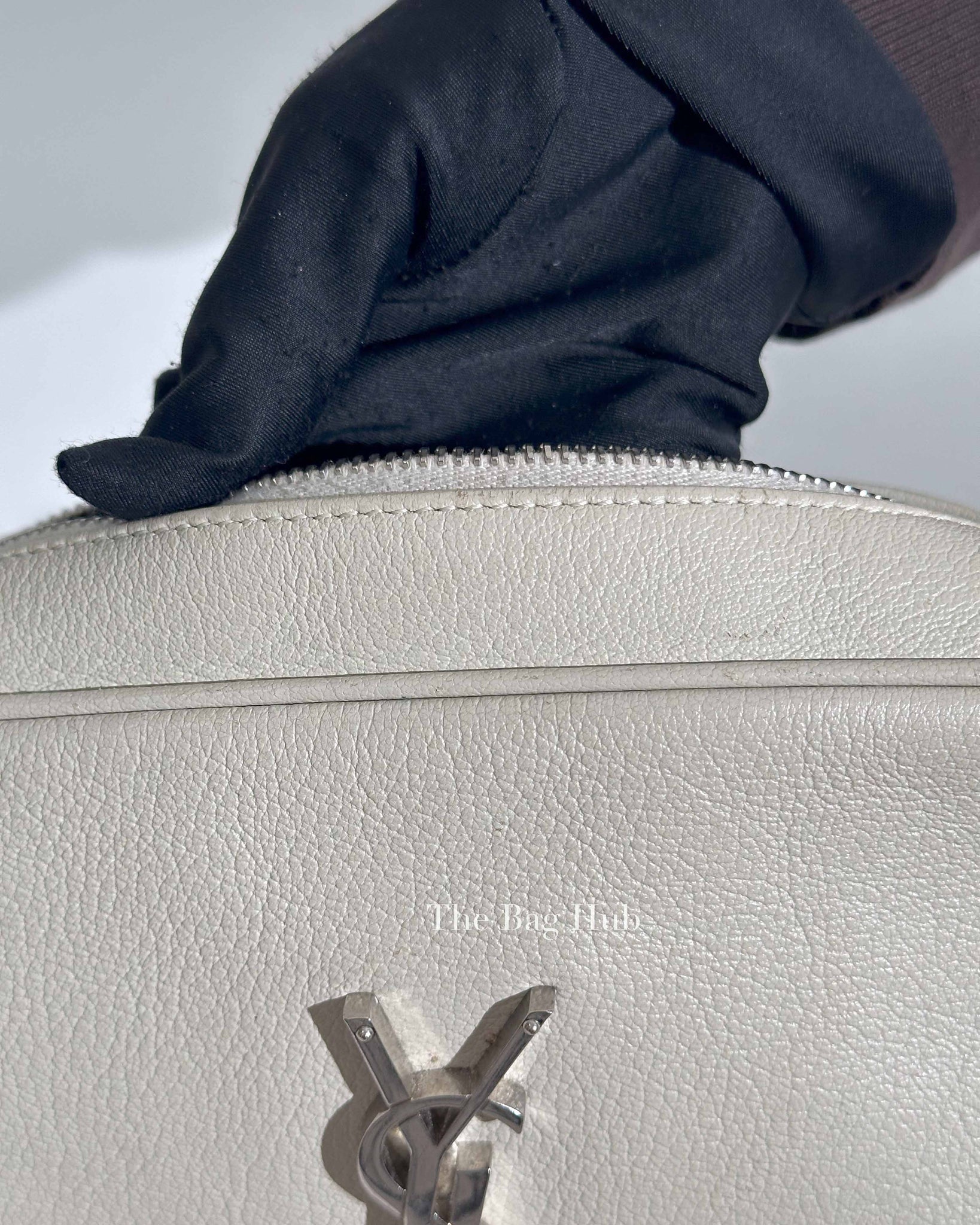 Saint Laurent White Leather Monogram Small Camera Bag