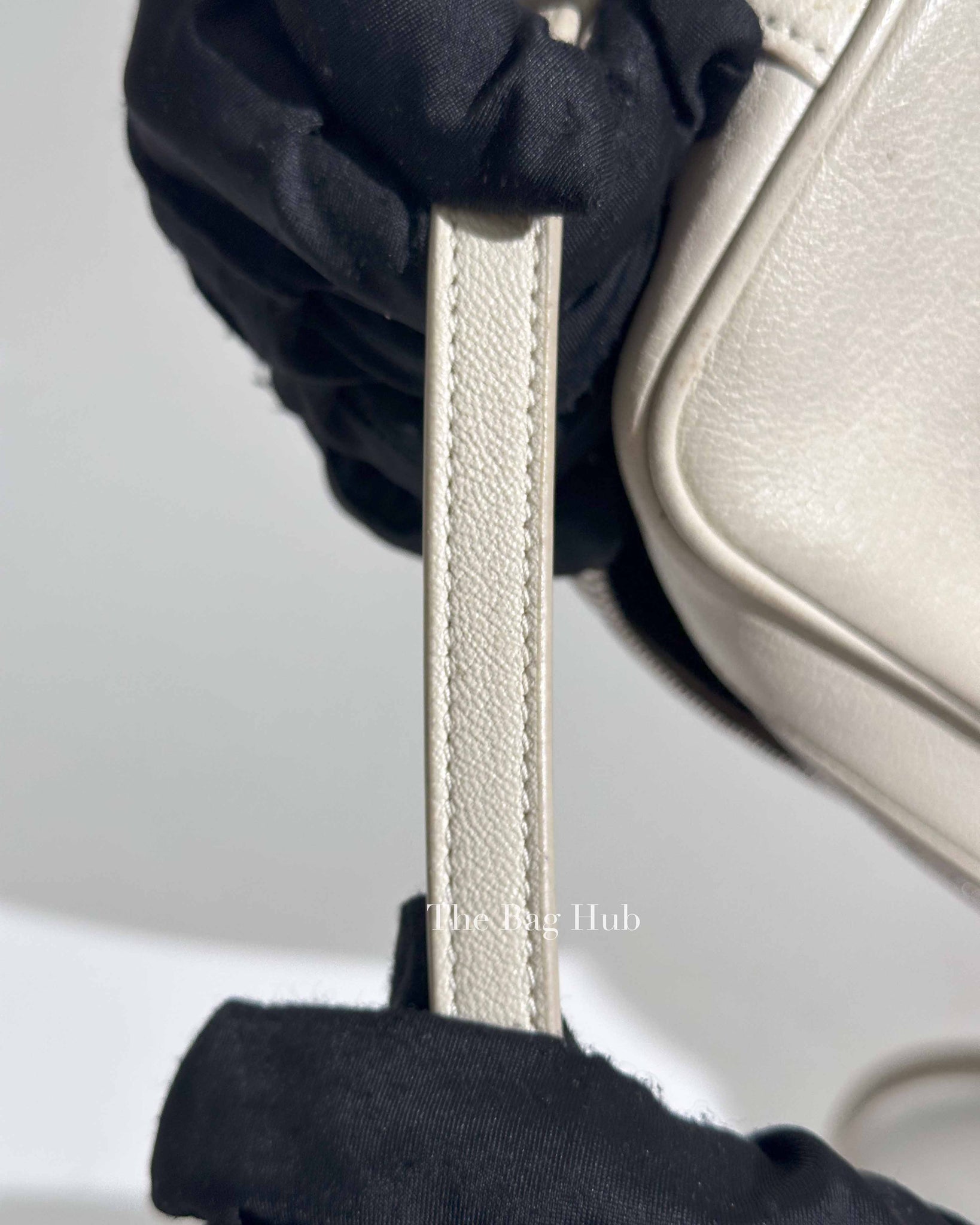 Saint Laurent White Leather Monogram Small Camera Bag
