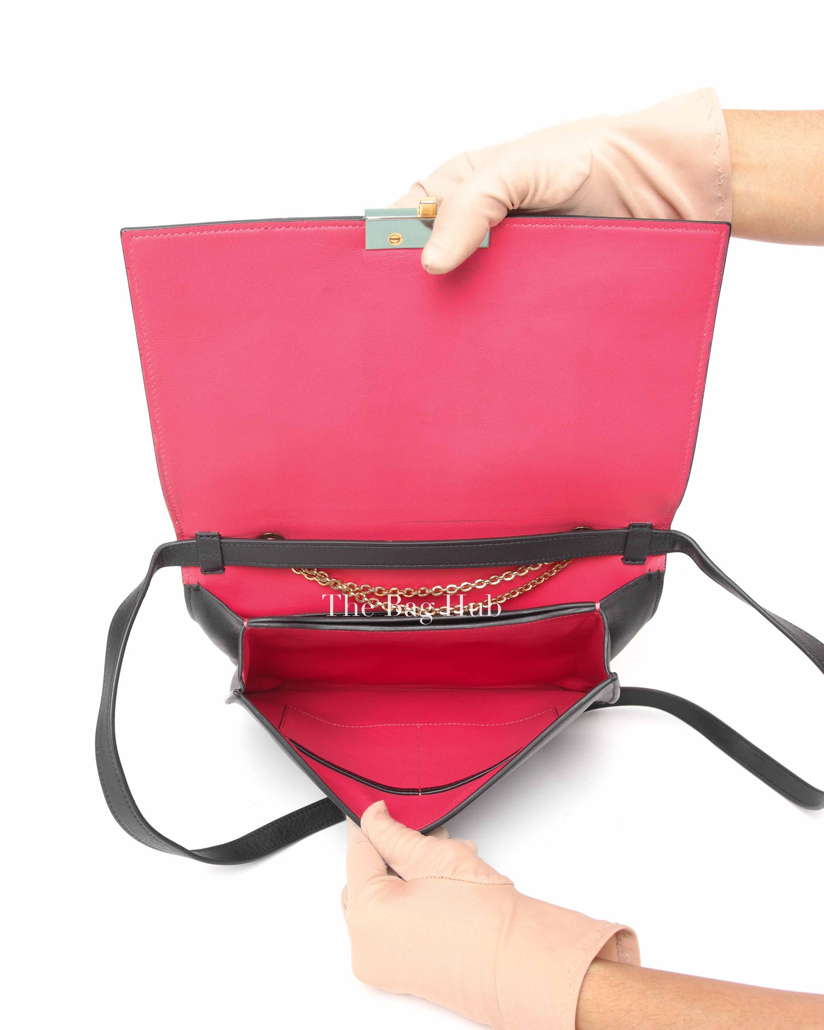 Valentino Black Deep Rose Leather Carmen Shoulder Bag
