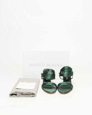 Manolo Blahnik Dark Green Chinap Rone Gathered Mules Size 36.5