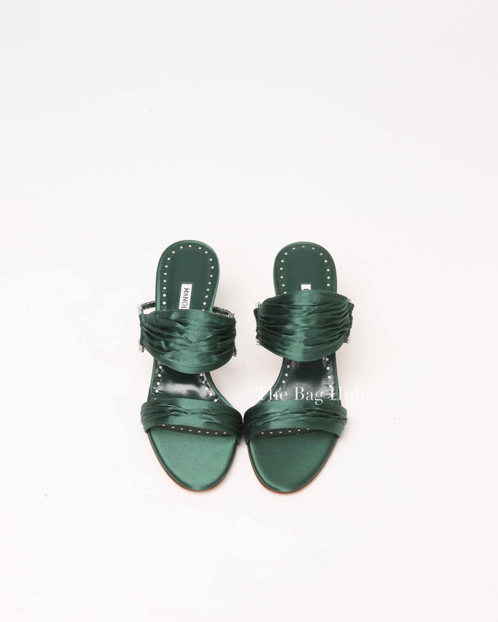 Manolo Blahnik Dark Green Chinap Rone Gathered Mules Size 36.5