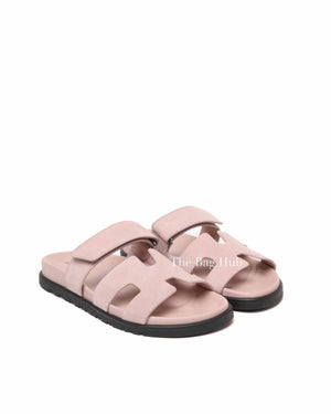 Hermes Rose Porcelaine Suede Chypre Sandals Size 37.5