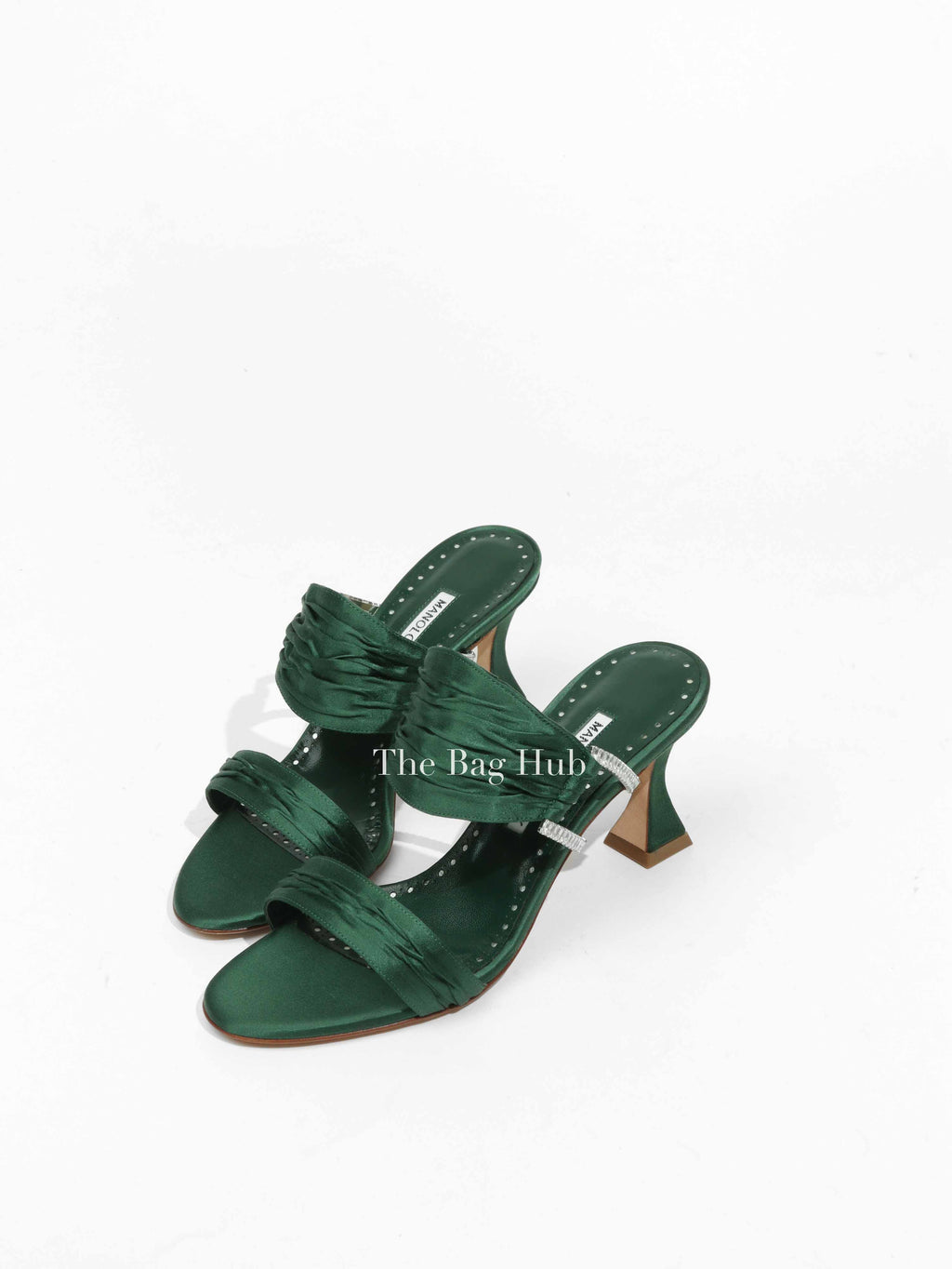 Manolo Blahnik Dark Green Chinap Rone Gathered Mules Size 36.5