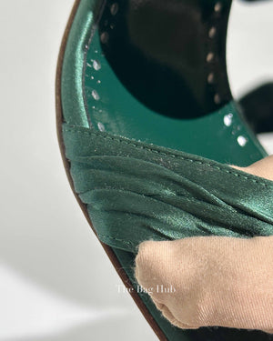 Manolo Blahnik Dark Green Chinap Rone Gathered Mules Size 36.5