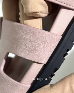 Hermes Rose Porcelaine Suede Chypre Sandals Size 37.5