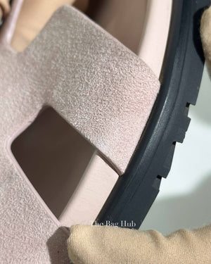 Hermes Rose Porcelaine Suede Chypre Sandals Size 37.5