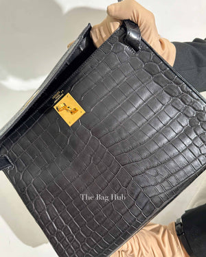 Hermes Noir Matte Niloticus Crocodile Kelly 28 Handbag GHW