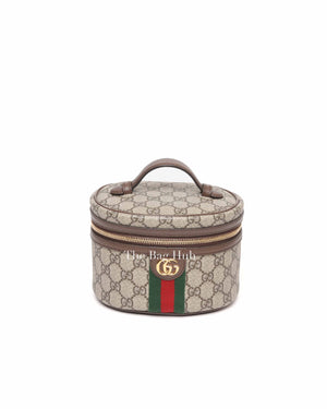 Gucci Beige Ebony Leather Canvas Monogram GG Supreme New Acero Web Ophidia Vanity Cosmetic Case