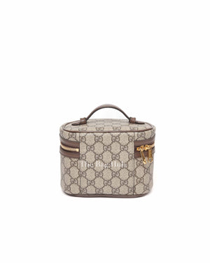 Gucci Beige Ebony Leather Canvas Monogram GG Supreme New Acero Web Ophidia Vanity Cosmetic Case