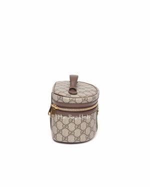 Gucci Beige Ebony Leather Canvas Monogram GG Supreme New Acero Web Ophidia Vanity Cosmetic Case