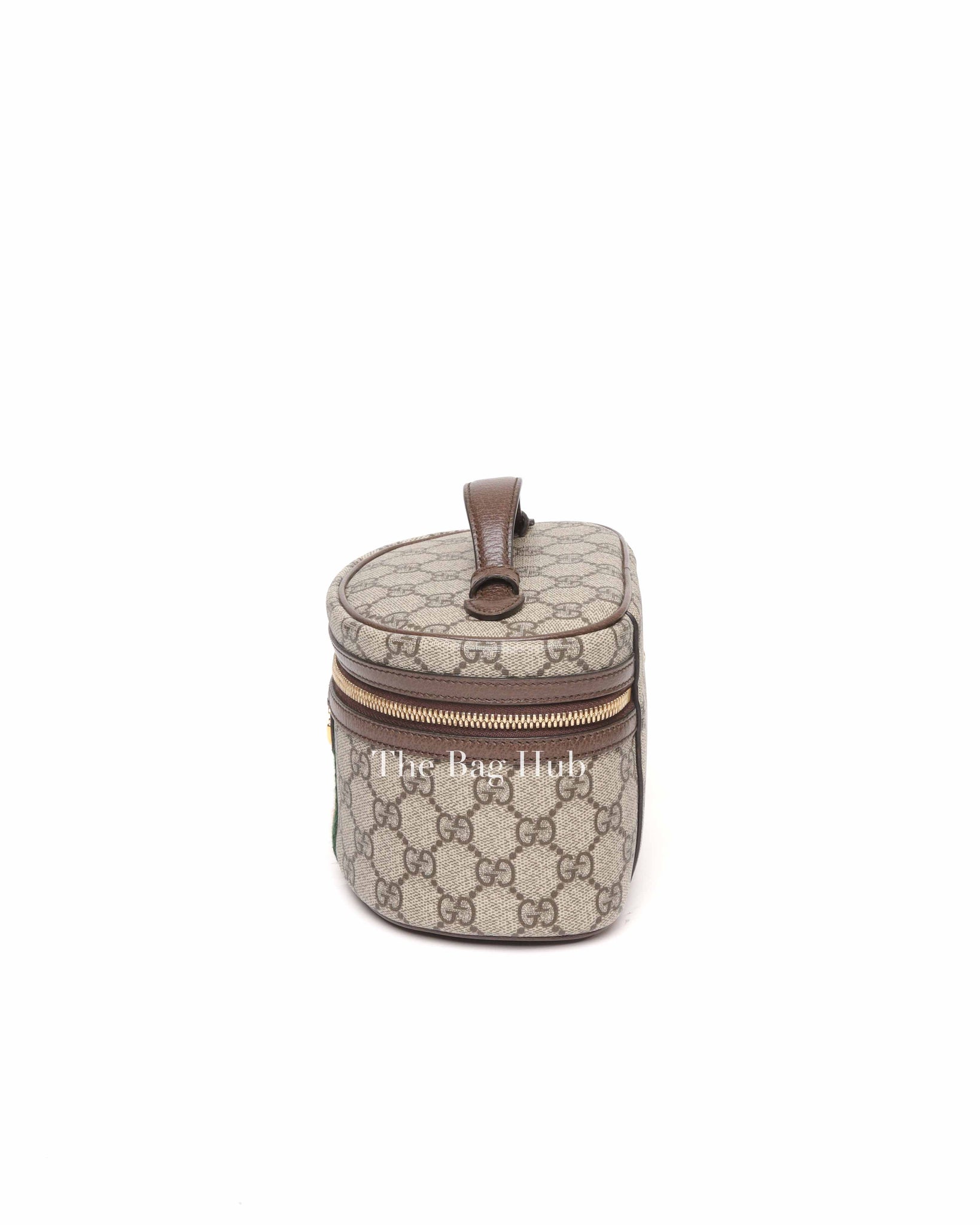 Gucci Beige Ebony Leather Canvas Monogram GG Supreme New Acero Web Ophidia Vanity Cosmetic Case