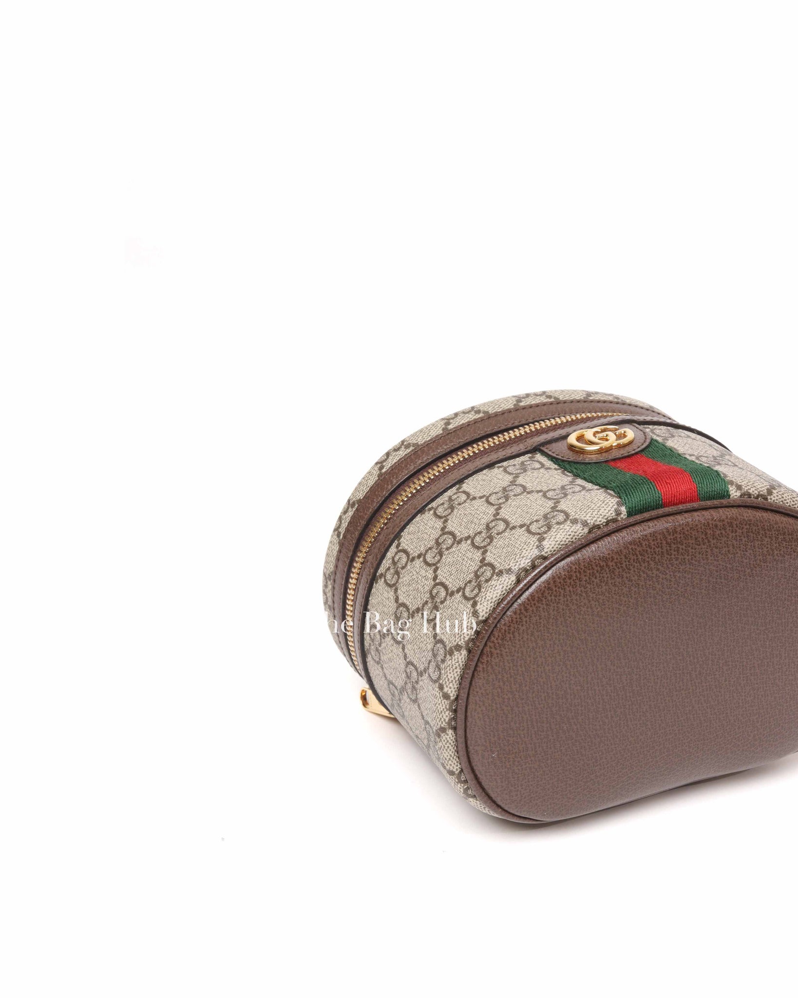 Gucci Beige Ebony Leather Canvas Monogram GG Supreme New Acero Web Ophidia Vanity Cosmetic Case
