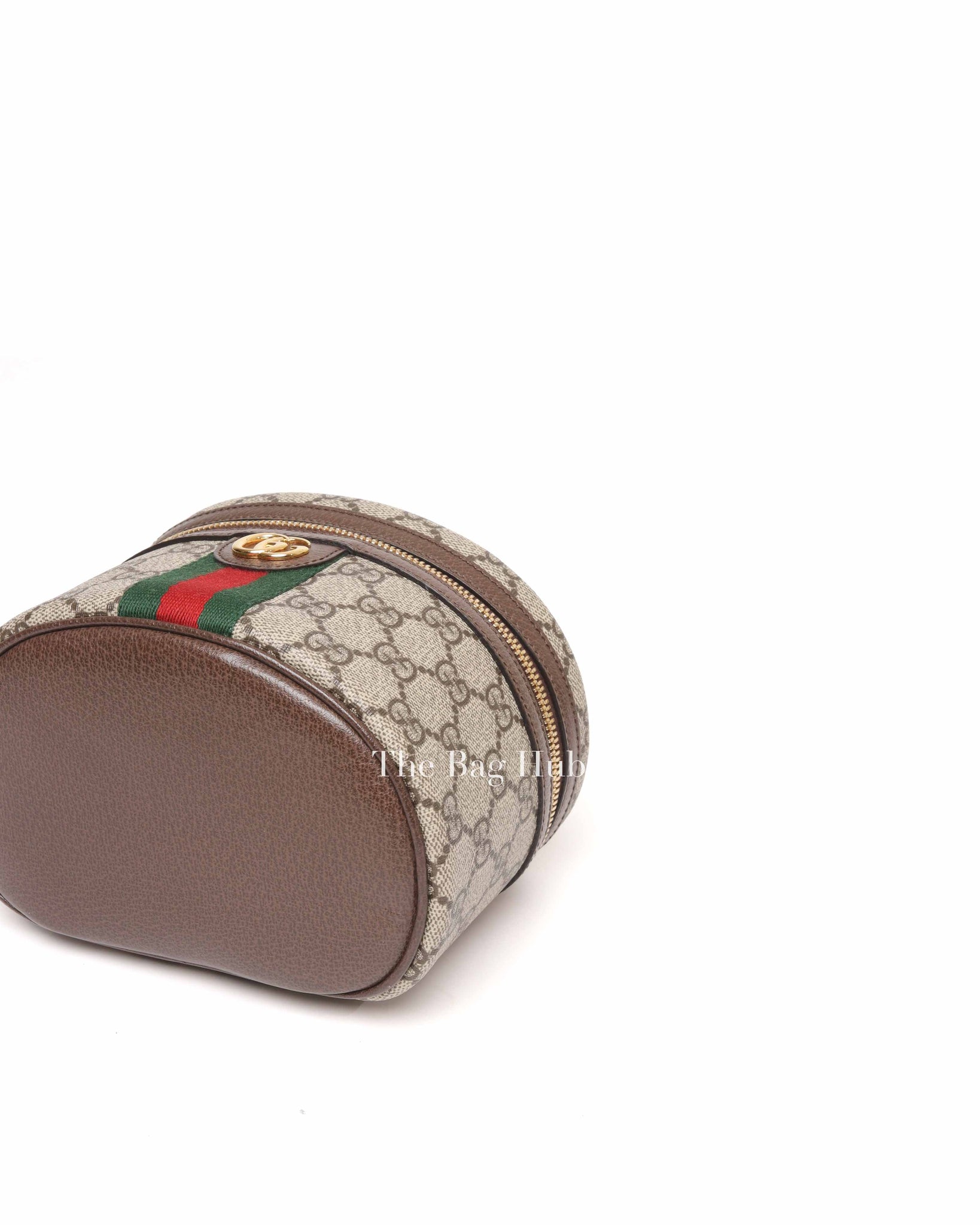 Gucci Beige Ebony Leather Canvas Monogram GG Supreme New Acero Web Ophidia Vanity Cosmetic Case