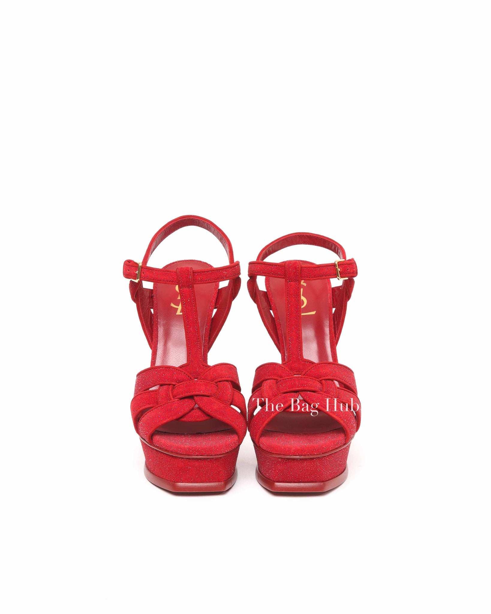 Saint Laurent Red Suede Glitter Tribute Sandals Size 37