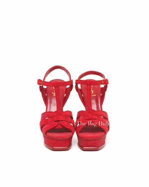 Saint Laurent Red Suede Glitter Tribute Sandals Size 37