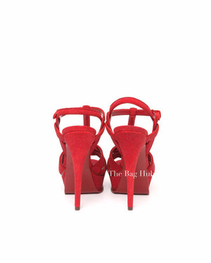 Saint Laurent Red Suede Glitter Tribute Sandals Size 37