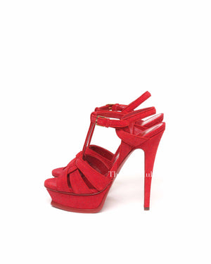 Saint Laurent Red Suede Glitter Tribute Sandals Size 37